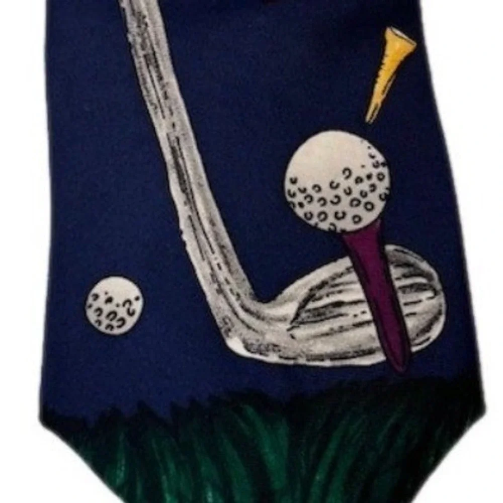 Vintage NWT Save the Children Necktie Men OS Navy Blue Silk Golf Fore‎ Novelty